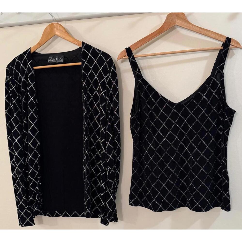 Alex Evenings Black Sleeveless Top and Open Front Cardigan Set